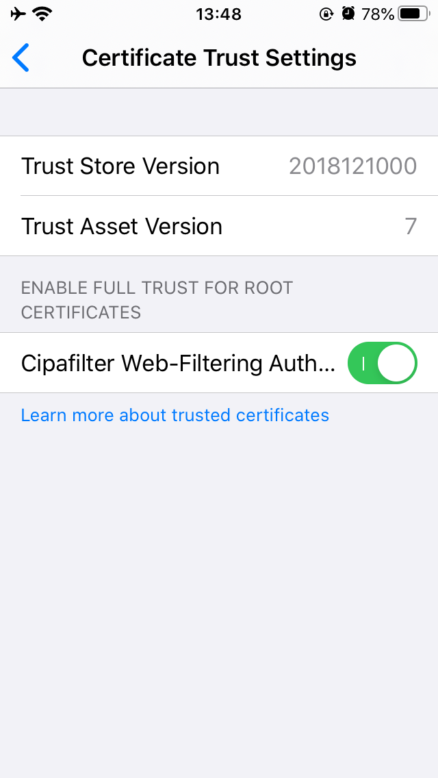 iOS Certificate Trust Settings