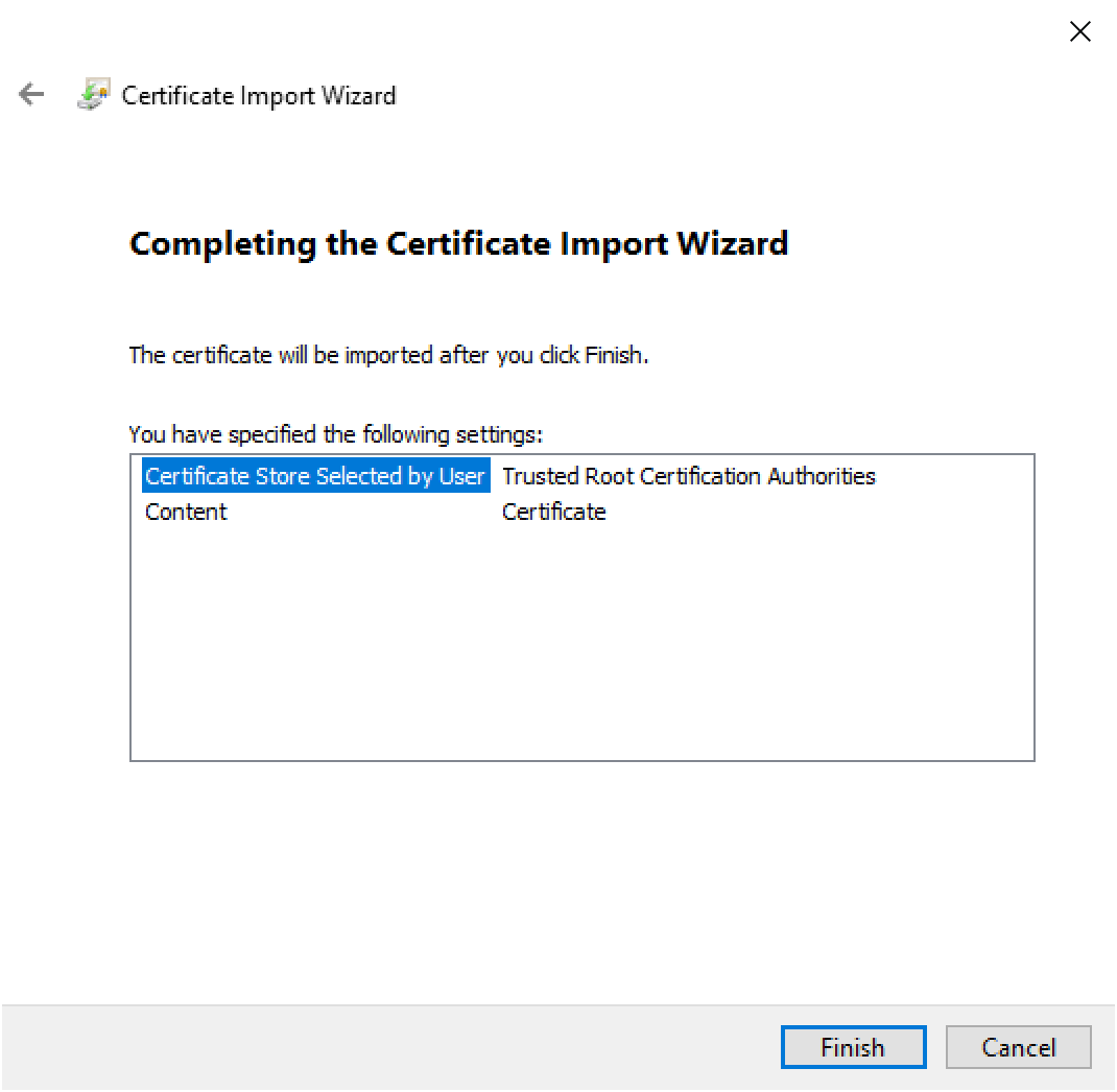 Windows Certificate Import Wizard